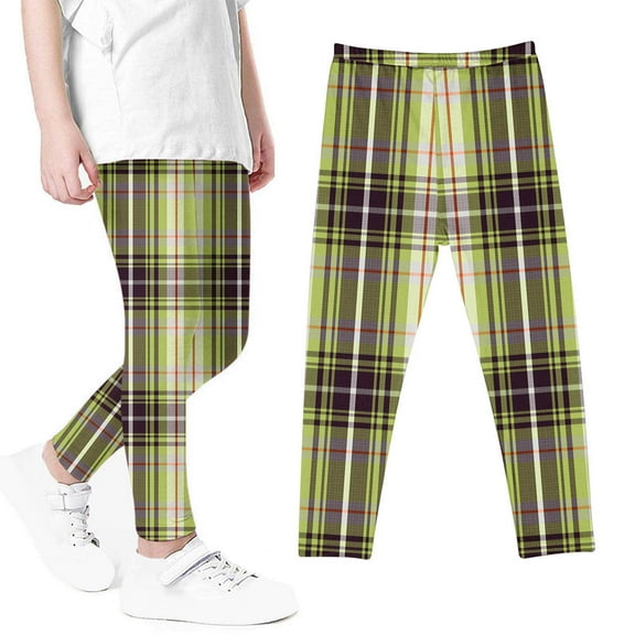 Spazoro Kids Girls Leggings, Fall and Winter Skinny Plaid Polyester Straight Leg Pants for Child Girls Yellow Size 7 T