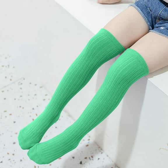 Spazoro Kids Girls Long Socks, Over Knee Warm High Tube Cotton Students Socks for Girls Green Size 3 T