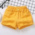 thumbnail image 1 of Spazoro Kids Girls Loose Fit Ripped Denim Shorts, Summer Sport Wear with Pockets Solid Color Casual Pants for Child Girls Yellow Size 11-12T, 1 of 4
