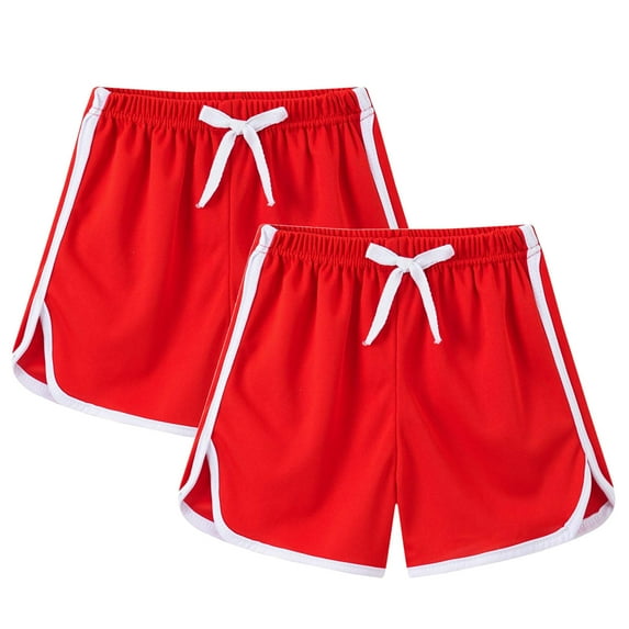 Spazoro Kids Girls Loose Fit Shorts, Rubber Waist Summer Solid Color Sport Wear Casual Pants for Child Girls Red Size 10 T