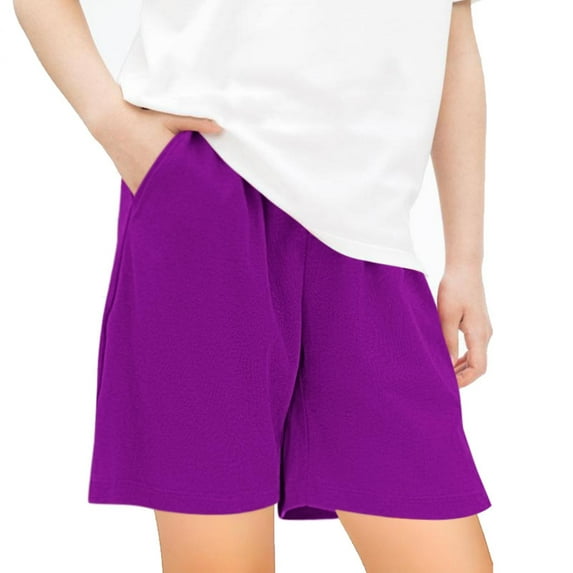 Spazoro Kids Girls Loose Fit Shorts, with Pockets Summer Sport Wear Solid Color Casual Pants for Child Girls Purple Size 5 T