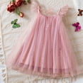 thumbnail image 1 of Spazoro Kids Girls Mesh Dresses, Solid Color Butterfly Round Neck New Style Short Sleeve Princess Dress for Child Girls Pink Size 2 T, 1 of 9