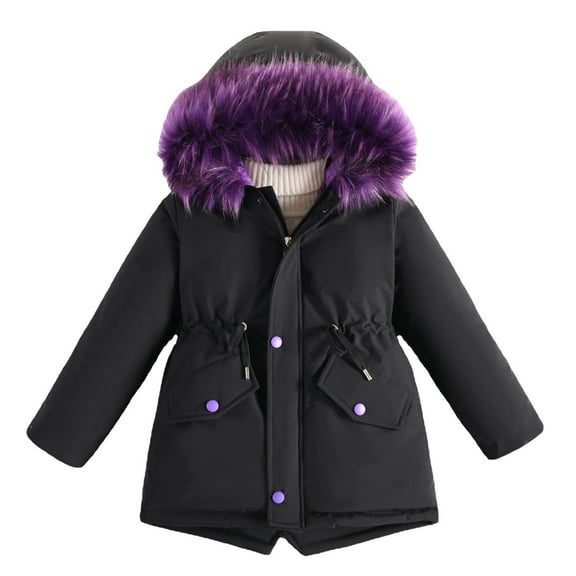 Spazoro Kids Girls Outwear Jackets, Cotton Cute Winter Hooded Warm Coats for Girls Black Size 5 T