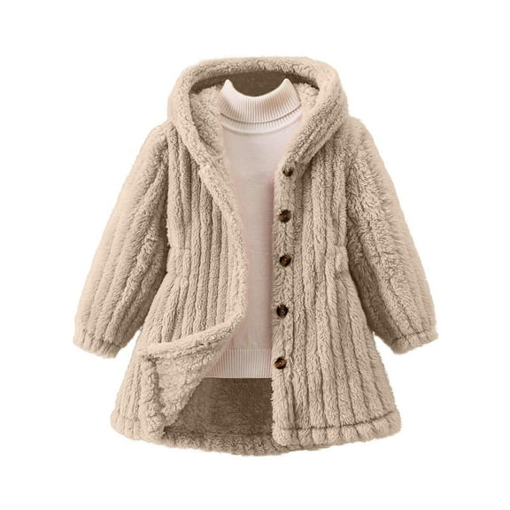 Spazoro Kids Girls Outwear Jackets, Hooded Casual Cute Winter Warm Coats for Girls Beige Size 2-3T