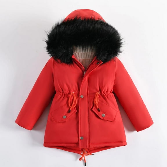 Spazoro Kids Girls Outwear Jackets, Warm Hooded Cotton Cute Winter Coats for Girls Red Size 6 T