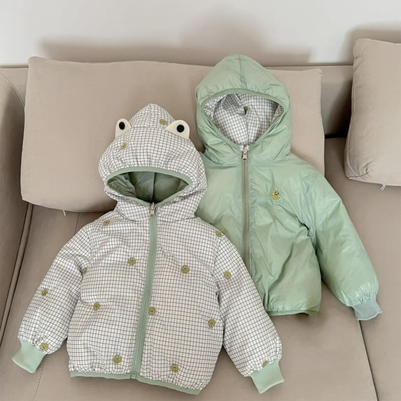 Spazoro Kids Girls Outwear Jackets, Winter Warm Cute Double-sided Hooded Coats for Girls Green Size 4 T