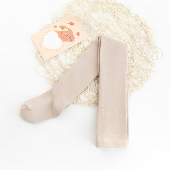 Spazoro Kids Girls Pantyhose, Elastic Winter Tights Solid Color Cotton Warm Button Socks and Pants for Child Girls Beige Size 6T