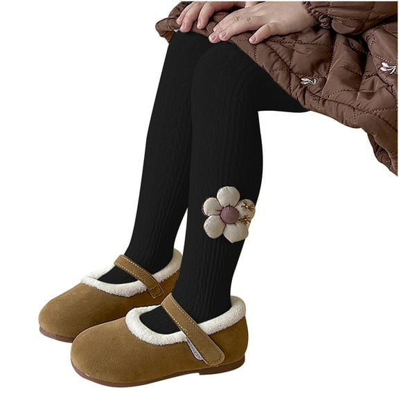 Spazoro Kids Girls Pantyhose, Elastic Winter Tights Warm Solid Color Flower Button Socks and Pants for Child Girls Black Size M