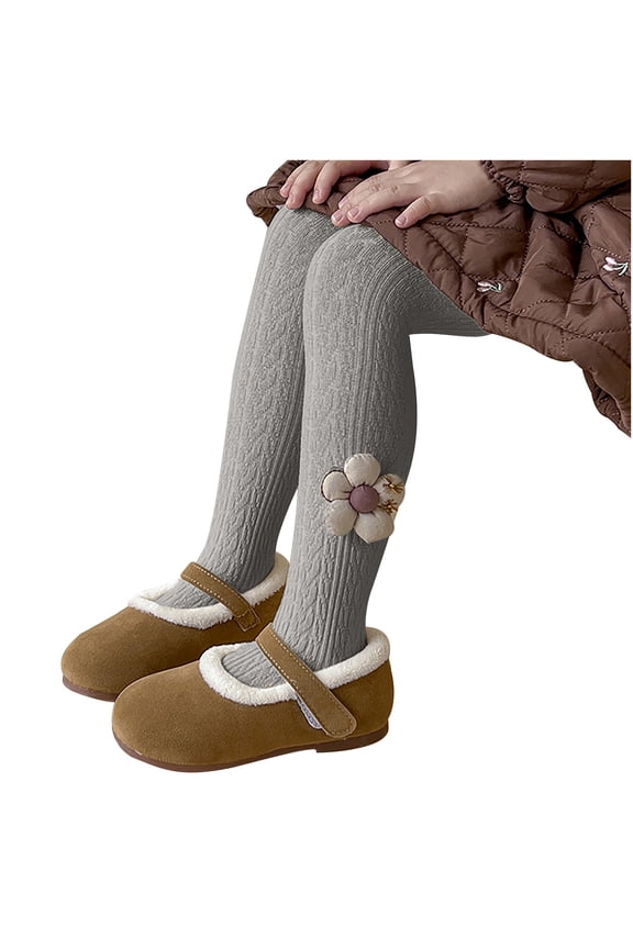 Kids Girls Pantyhose, Flower Winter Tights Warm Solid Color Elastic Button Socks and Pants for Child Girls Dark Gray Size M