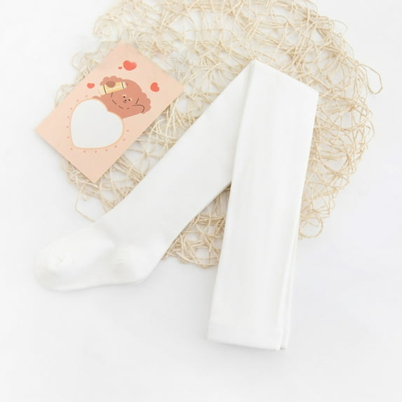 Spazoro Kids Girls Pantyhose, Warm Cotton Solid Color Winter Tights Elastic Button Socks and Pants for Child Girls White Size 10T