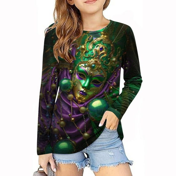 Spazoro Kids Girls Pullover Shirts Tee, Long Sleeve Spring and Summer Round Neck Printed Fashion Casual Tops for Child Girls Multicolor Size 7 T