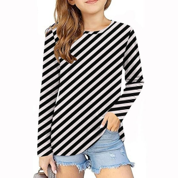 Spazoro Kids Girls Pullover Shirts Tee, Long Sleeve Spring and Summer Fashion Printed Round Neck Casual Tops for Child Girls Black Size 7 T