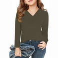 thumbnail image 1 of Spazoro Kids Girls Pullover Shirts Tee, Round Neck Fashion Solid Color Long Sleeve Spring and Summer Casual Tops for Child Girls Army Green Size 7 T, 1 of 5