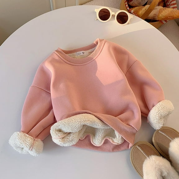 Spazoro Kids Girls Pullover Shirts Tee, Round Neck Spring and Summer Fashion Long Sleeve Solid Color Casual Tops for Child Girls Pink Size 1-2T