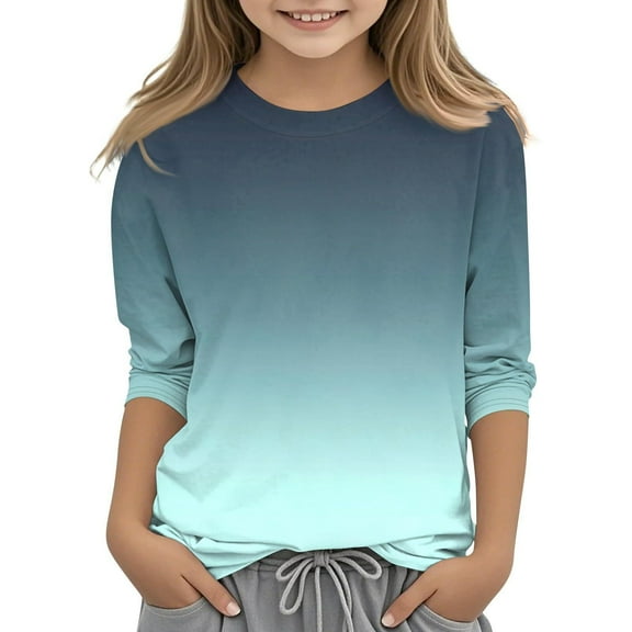 Spazoro Kids Girls Pullover Shirts Tee, Round Neck 3/4 Sleeve Gradient Print Spring and Summer Fashion Casual Tops for Child Girls Mint Green Size 3-4T