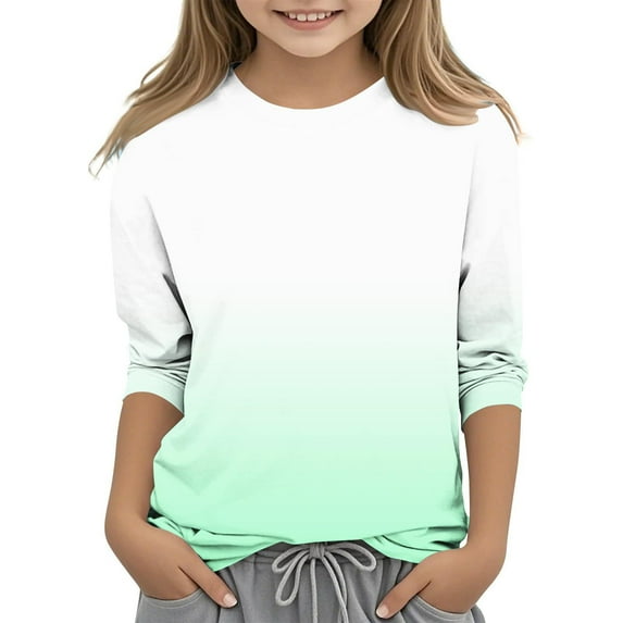Spazoro Kids Girls Pullover Shirts Tee, Round Neck 3/4 Sleeve Gradient Print Fashion Spring and Summer Casual Tops for Child Girls Green Size 4-5T