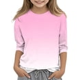 thumbnail image 1 of Spazoro Kids Girls Pullover Shirts Tee, Spring and Summer Gradient Print Fashion Round Neck 3/4 Sleeve Casual Tops for Child Girls Pink Size 7-8T, 1 of 5