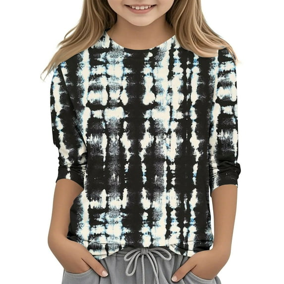 Spazoro Kids Girls Shirts Tee, 2025 Fashion Print 3/4 Sleeve Crew Neck Casual Loose Tops for Child Girls Multicolor Size 9 T