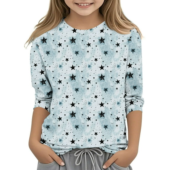 Spazoro Kids Girls Shirts Tee, 3/4 Sleeve 2025 Crew Neck Fashion Print Casual Loose Tops for Child Girls Multicolor Size 11 T