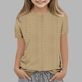 thumbnail image 1 of Spazoro Kids Girls Shirts Tee, Short Sleeve 2025 Solid Color Crew Neck Casual Loose Tops for Child Girls Khaki Size 3-4T, 1 of 4