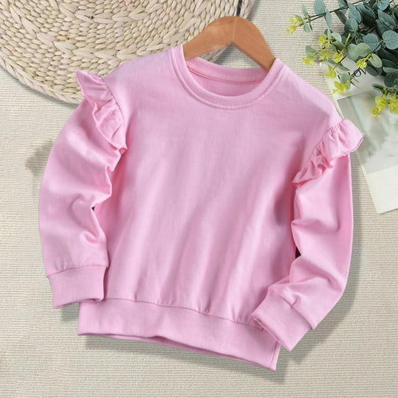 Spazoro Kids Girls Shirts Tee, Crew Neck Long Sleeve Solid Color 2025 Casual Loose Tops for Child Girls Pink Size 5 T