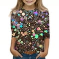 thumbnail image 1 of Spazoro Kids Girls Shirts Tee, Long Sleeve Crew Neck 2025 Shiny Printed Casual Loose Tops for Child Girls Coffee Size 3 T, 1 of 5