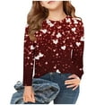 thumbnail image 1 of Spazoro Kids Girls Shirts Tee, Long Sleeve Crew Neck 2025 Valentine's Day Casual Loose Tops for Child Girls Wine Size 11-12T, 1 of 5