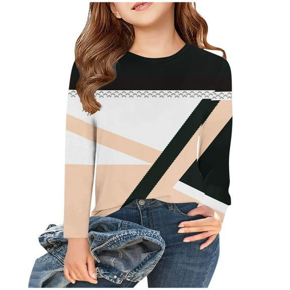 Spazoro Kids Girls Shirts Tee, Long Sleeve Fashion Print Crew Neck 2025 Casual Loose Tops for Child Girls Khaki Size 4 T