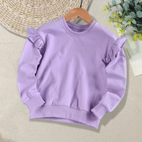 Spazoro Kids Girls Shirts Tee, Long Sleeve Solid Color 2025 Crew Neck Casual Loose Tops for Child Girls Purple Size 4 T