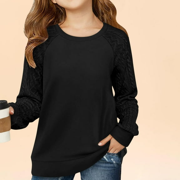 Spazoro Kids Girls Shirts Tee, Long Sleeve Solid Color Crew Neck 2025 Casual Loose Tops for Child Girls Black Size 2 T