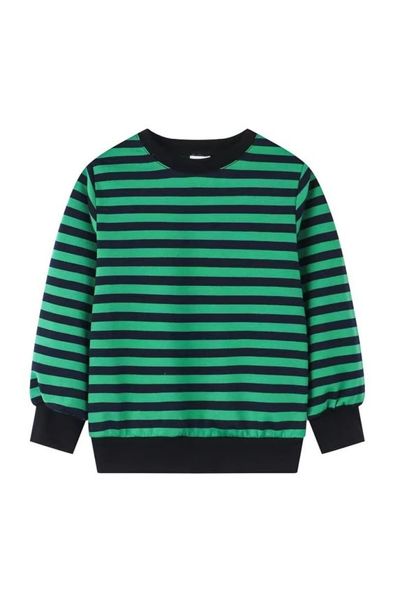 Kids Girls Shirts Tee, Stripe Print Long Sleeve 2025 Crew Neck Casual Loose Tops for Child Girls Green Size 5 T