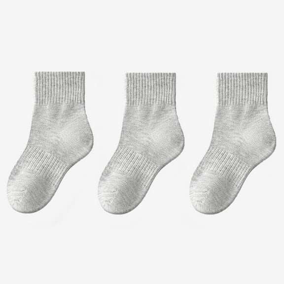 Spazoro Kids Girls Socks, 3 Pairs Warm Solid Color Cotton Students Socks for Girls Gray Size 3 T