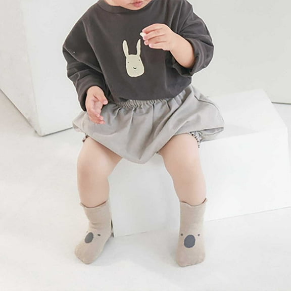 Spazoro Kids Girls Socks, Breathable Cotton Soft Dispensing Non-Slip Warm Students Socks for Girls Khaki Size S