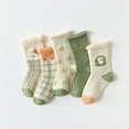 thumbnail image 1 of Spazoro Kids Girls Socks, Solid Color Warm Cotton 5 Pairs Flowers Pattern Students Socks for Girls Green Size XL, 1 of 9