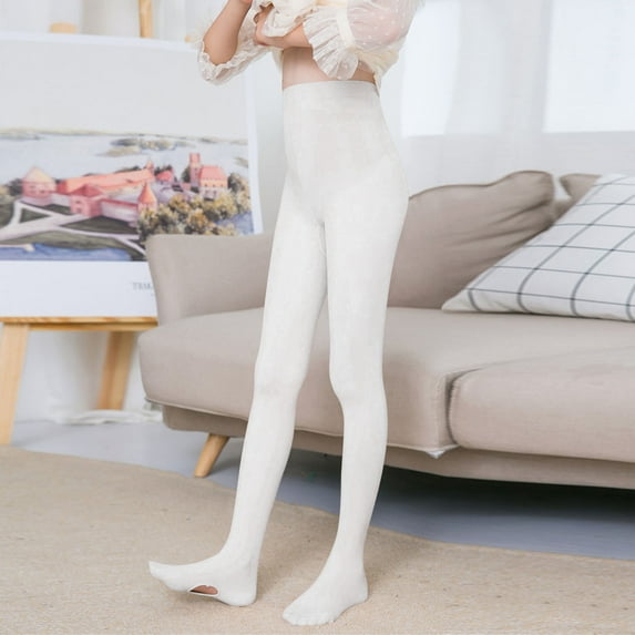 Spazoro Kids Girls Socks, Warm Dance Solid Color Winter Tights Cotton Students Socks for Girls White Size S