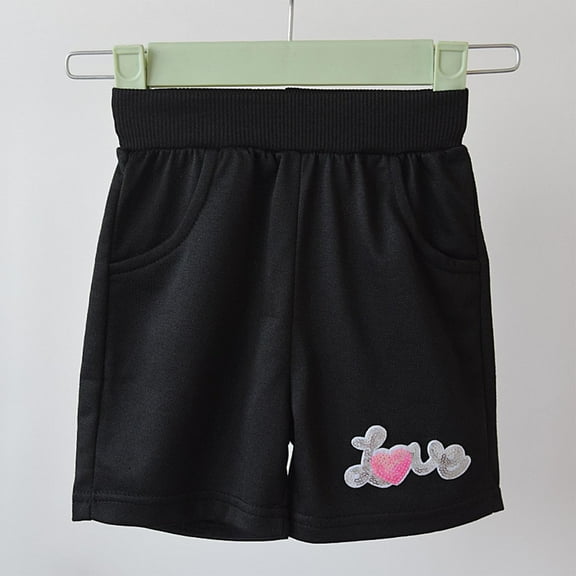 Spazoro Kids Girls Sport Shorts, Elastic Waist Printed Summer Activewear Comfortable Fit Pants for Child Girls Boys Black Size 3 T