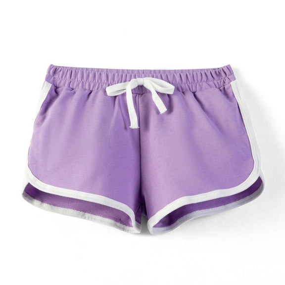 Spazoro Kids Girls Sport Shorts, Elastic Waist Summer Activewear Solid Color Comfortable Fit Pants for Child Girls Boys Purple Size 11 T