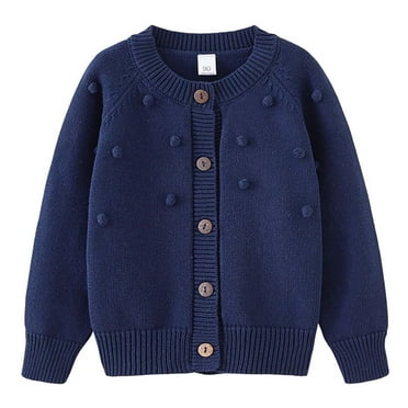 Spazoro Kids Girls Sweaters, Button Down Fall Winter Cotton Solid Color Long Sleeve Cardigan for Child Girls Dark Blue Size 3 T