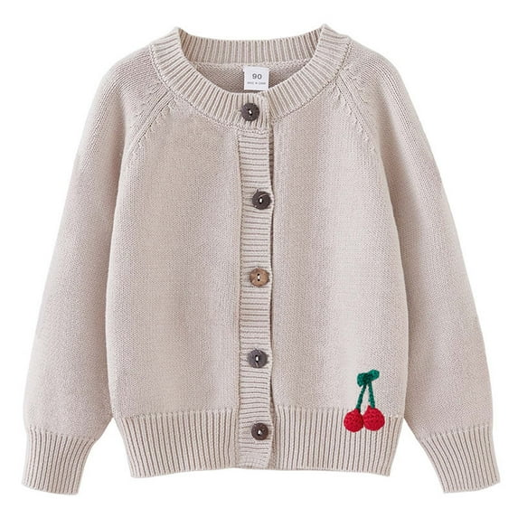 Spazoro Kids Girls Sweaters, Cherry Fall Winter Button Down Cotton Long Sleeve Cardigan for Child Girls Khaki Size 2 T