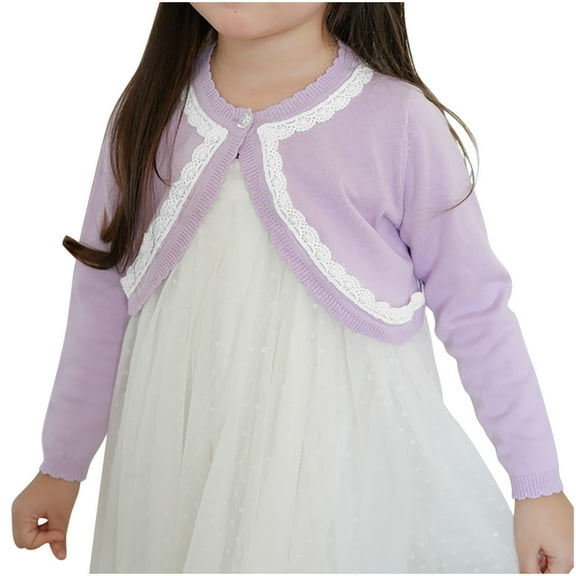 Spazoro Kids Girls Sweaters, Cotton Fall Winter Button Down Long Sleeve Solid Color Cardigan for Child Girls Purple Size 4 T