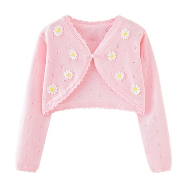 Spazoro Kids Girls Sweaters, Cotton Fall Winter Button Down Solid Color Long Sleeve Cardigan for Child Girls Pink Size 3 T