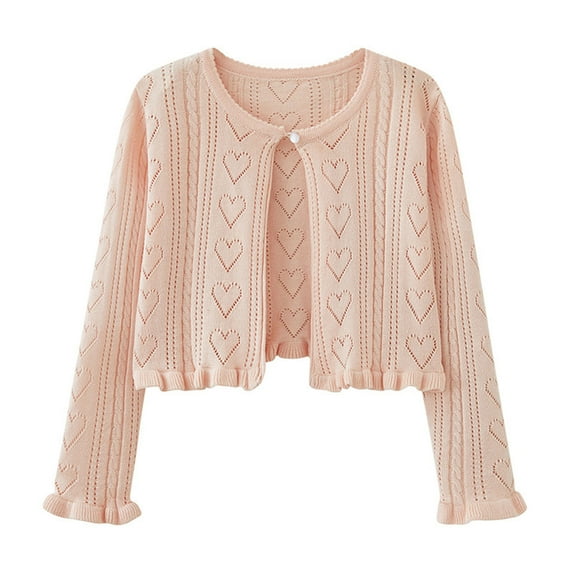 Spazoro Kids Girls Sweaters, Cotton Fall Winter Button Down Solid Color Long Sleeve Cardigan for Child Girls Pink Size 4 T