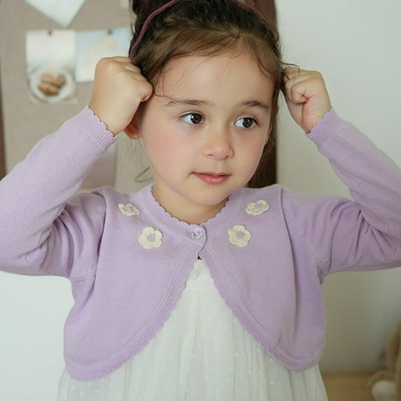 Spazoro Kids Girls Sweaters, Cotton Solid Color Button Down Fall Winter Long Sleeve Cardigan for Child Girls Purple Size 2 T