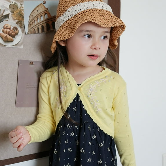 Spazoro Kids Girls Sweaters, Cotton Solid Color Button Down Fall Winter Long Sleeve Cardigan for Child Girls Yellow Size 18 Months