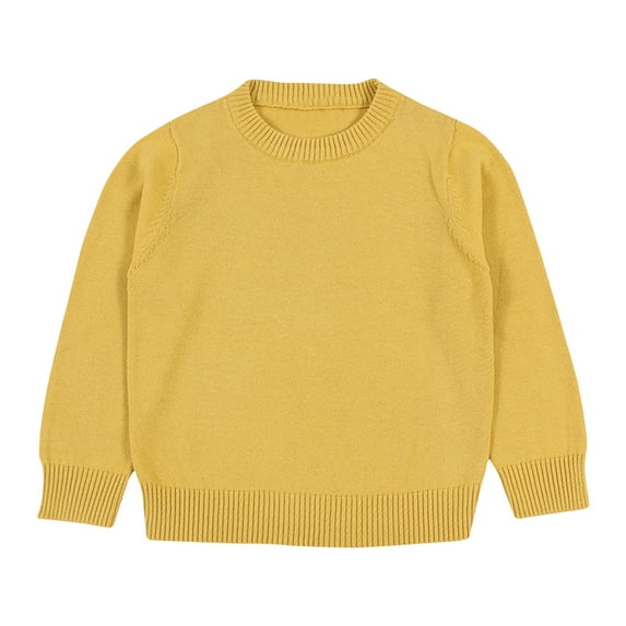 Spazoro Kids Girls Sweaters, Cotton Solid Color Long Sleeve Crew Neck Fall Winter Warm Tops for Child Girls Gold Size 18-24 Months