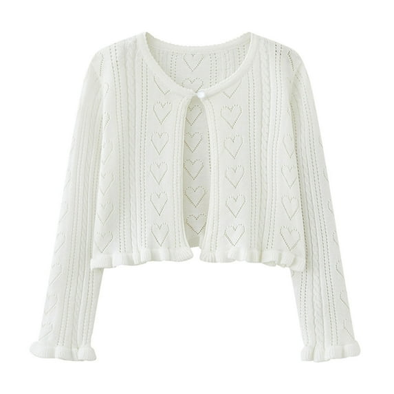 Spazoro Kids Girls Sweaters, Fall Winter Long Sleeve Button Down Solid Color Cotton Cardigan for Child Girls White Size 18 Months