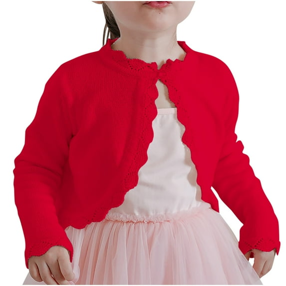 Spazoro Kids Girls Sweaters, Solid Color Button Down Cotton Long Sleeve Fall Winter Cardigan for Child Girls Red Size 18 Months