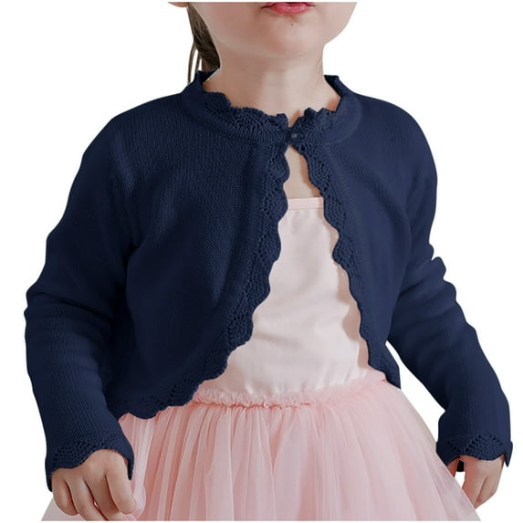 Spazoro Kids Girls Sweaters, Solid Color Fall Winter Cotton Button Down Long Sleeve Cardigan for Child Girls Dark Blue Size 3 T