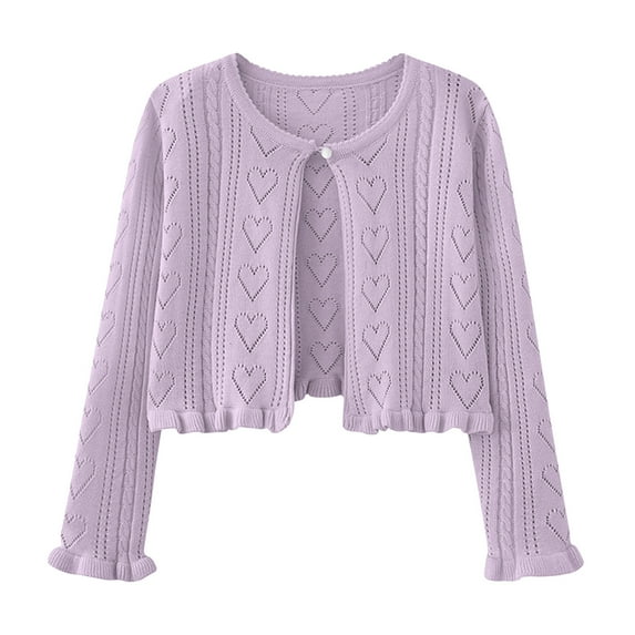 Spazoro Kids Girls Sweaters, Solid Color Fall Winter Cotton Button Down Long Sleeve Cardigan for Child Girls Purple Size 6 T