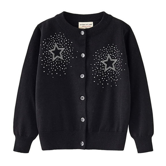 Spazoro Kids Girls Sweaters, Star Print Fall Winter Button Down Long Sleeve Cotton Cardigan for Child Girls Black Size 3 T